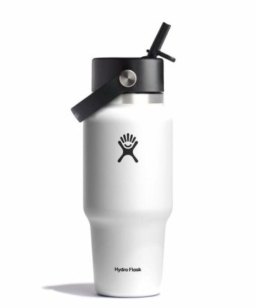 24 oz Wide Mouth Travel Bottle with Flex Straw Cap - White